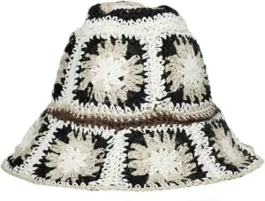 Women Straw Sun Hat Floral Woven Crochet Bucket Hat Y2k Aesthetic Accessories Beach Hat Hand Woven Boho Foldable Cap
