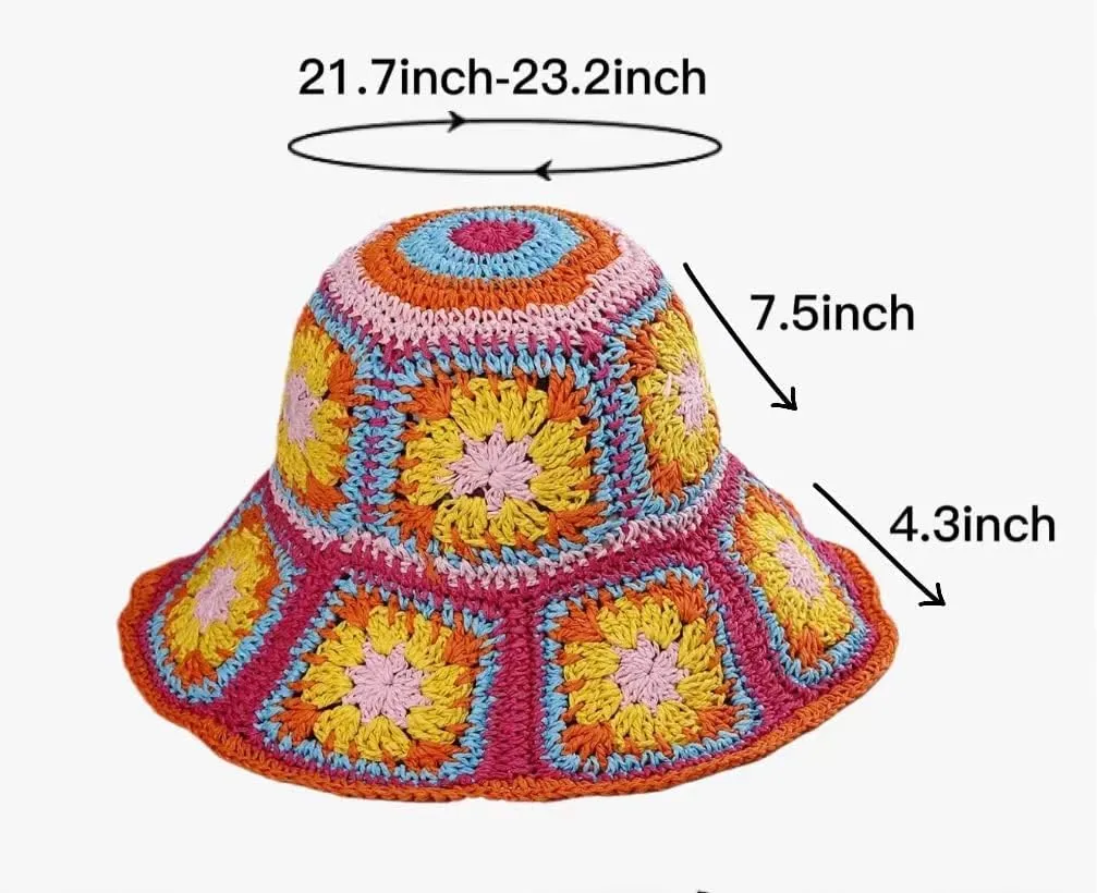 Women Straw Sun Hat Floral Woven Crochet Bucket Hat Y2k Aesthetic Accessories Beach Hat Hand Woven Boho Foldable Cap
