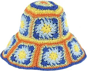 Women Straw Sun Hat Floral Woven Crochet Bucket Hat Y2k Aesthetic Accessories Beach Hat Hand Woven Boho Foldable Cap