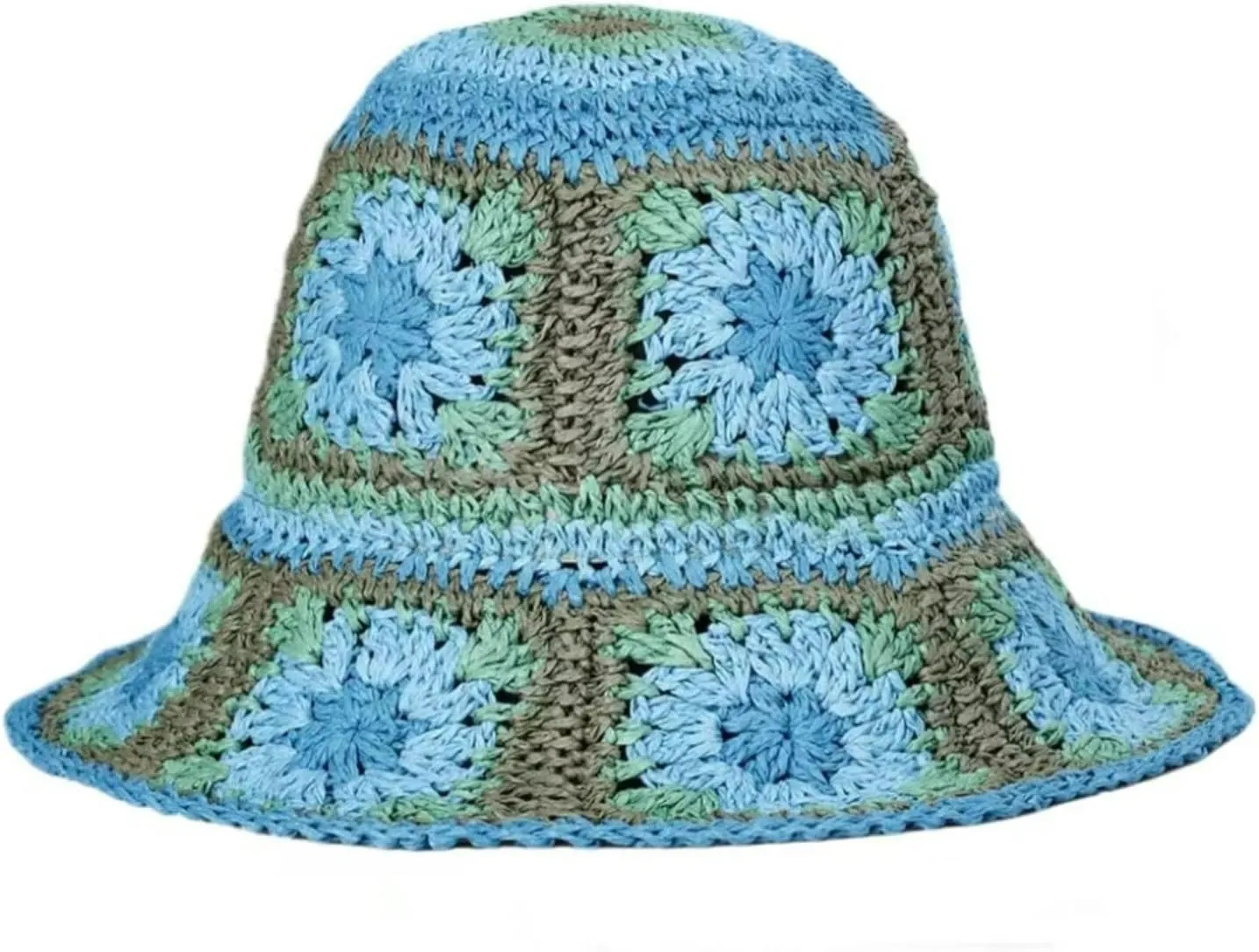 Women Straw Sun Hat Floral Woven Crochet Bucket Hat Y2k Aesthetic Accessories Beach Hat Hand Woven Boho Foldable Cap