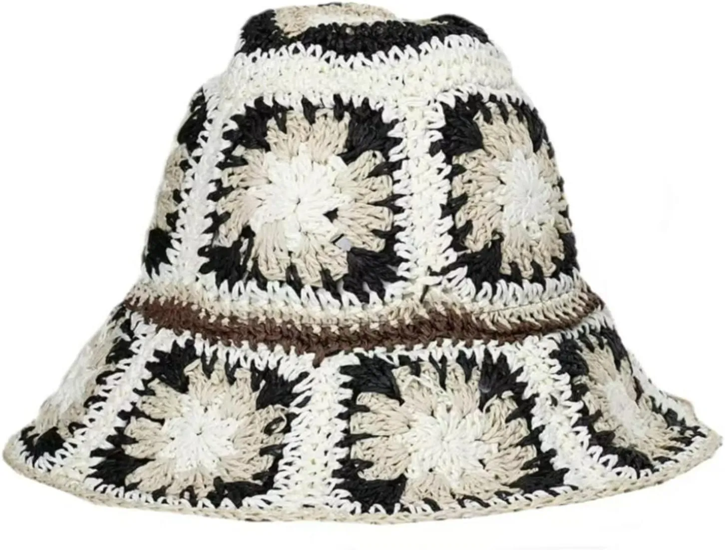 Women Straw Sun Hat Floral Woven Crochet Bucket Hat Y2k Aesthetic Accessories Beach Hat Hand Woven Boho Foldable Cap