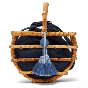 Women's Ancient Style Handmade Tassel Bamboo Bucket Holiday Semicircle Bamboo Handbag