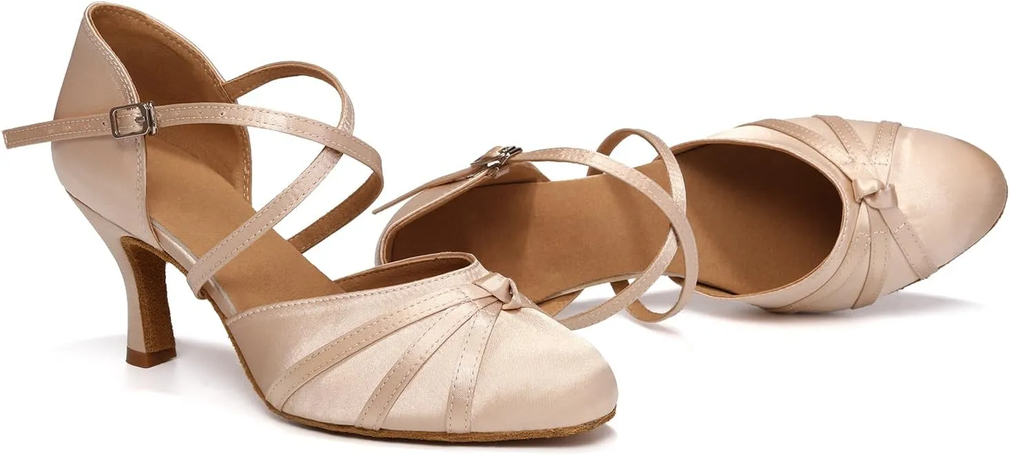 Women's Ballroom Dance Shoes Closed Toe Latin Salsa Ladies Waltz Social Dancing Heels Shoes