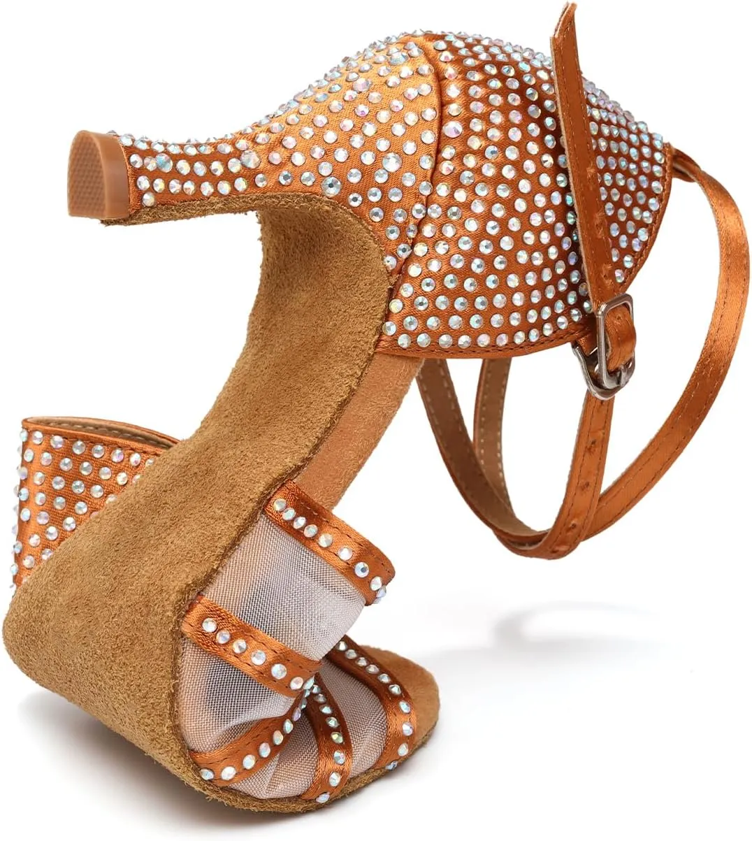 Women's Ballroom Dance Shoes Rhinestones Open Toe Professional Latin Salsa Performance Dancing Heels,Model YC-L598-Suede Sole-3”Heel