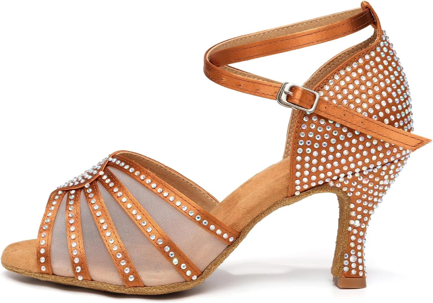 Women's Ballroom Dance Shoes Rhinestones Open Toe Professional Latin Salsa Performance Dancing Heels,Model YC-L598-Suede Sole-3”Heel