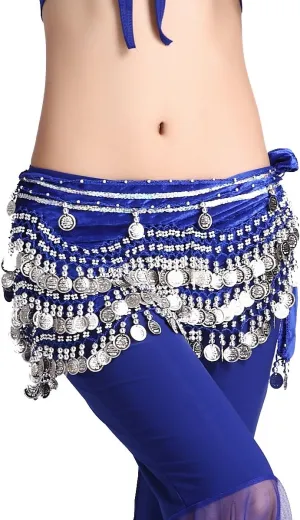 Women's Belly Dance Wave Shape Hip Scarf With Silver Coins