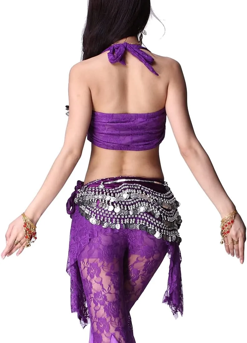 Women's Belly Dance Wave Shape Hip Scarf With Silver Coins