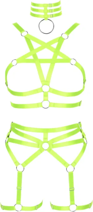 Women's Body Harness Pentagram Bra Set Punk Garter Leg Waist Dance Elastic Gothic Carnival Accessories