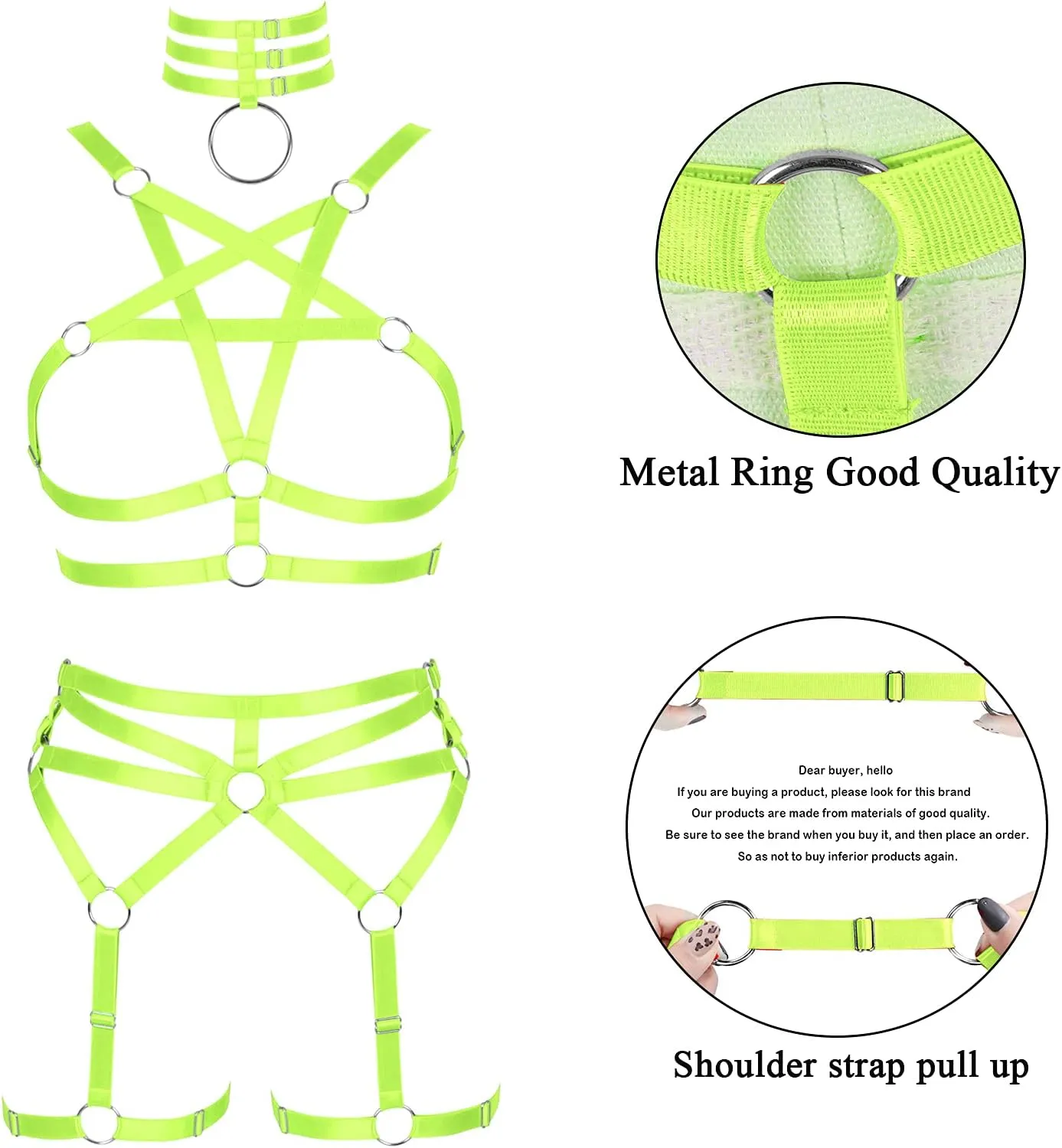 Women's Body Harness Pentagram Bra Set Punk Garter Leg Waist Dance Elastic Gothic Carnival Accessories
