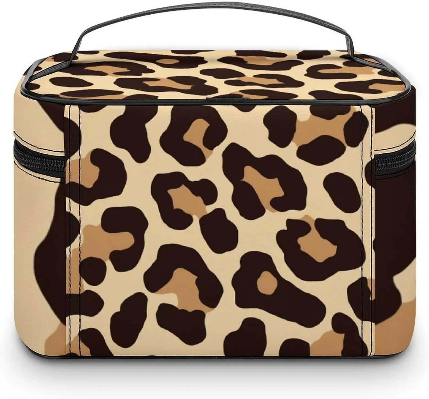 Women's Cool Cheetah Leopard Print Cosmetic Storage Bag, Large Capacity Makeup Case with Handle Portable Travel Toiletry Organizer Bag