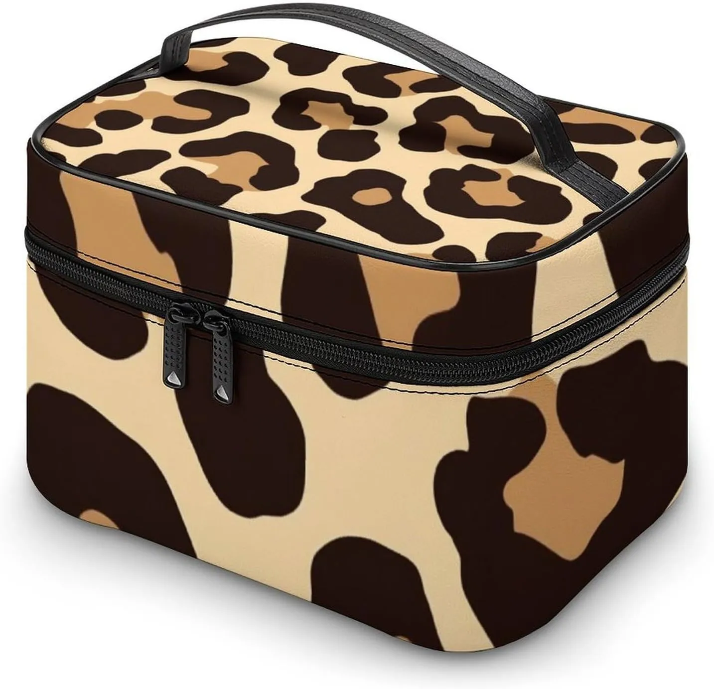 Women's Cool Cheetah Leopard Print Cosmetic Storage Bag, Large Capacity Makeup Case with Handle Portable Travel Toiletry Organizer Bag