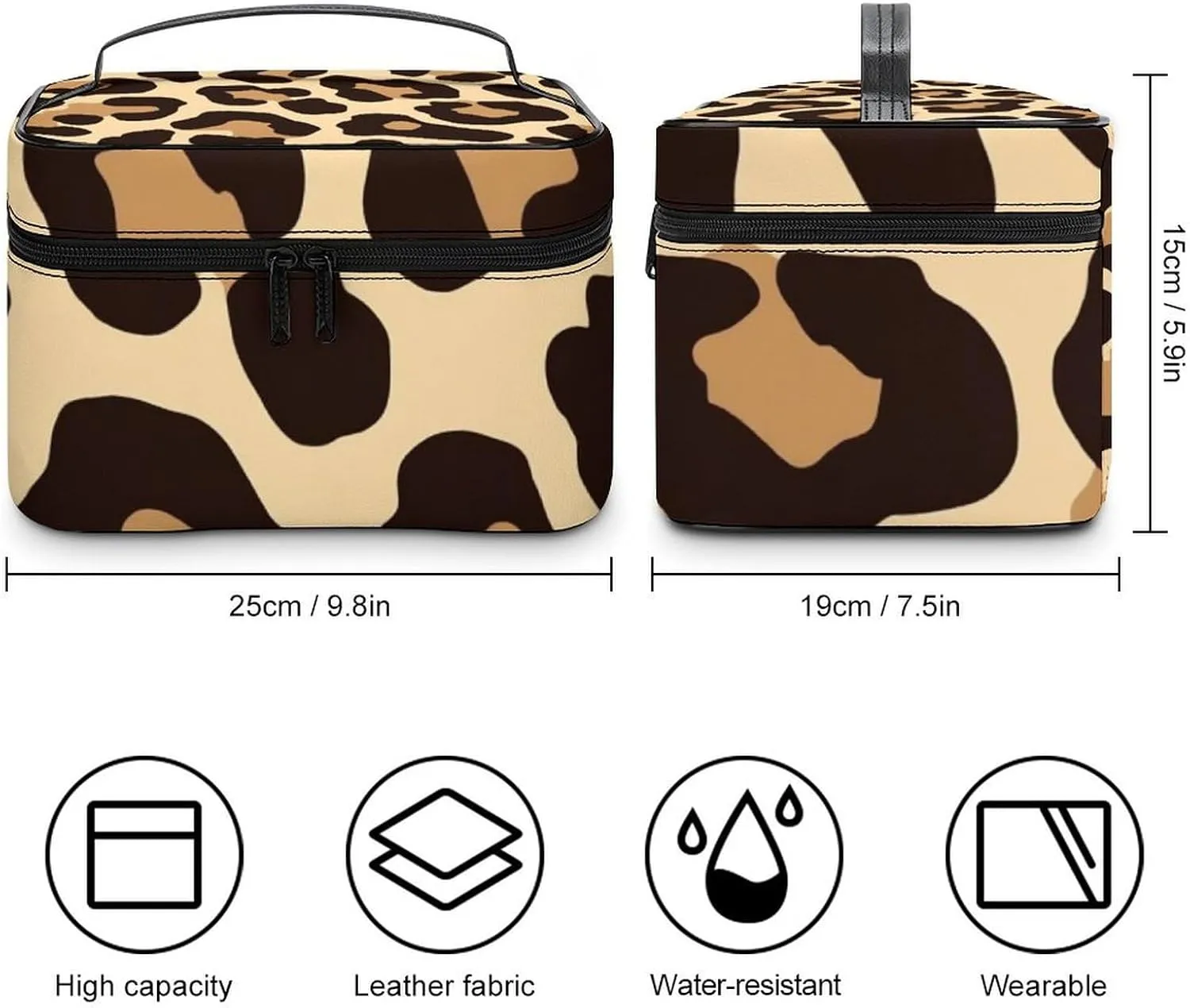 Women's Cool Cheetah Leopard Print Cosmetic Storage Bag, Large Capacity Makeup Case with Handle Portable Travel Toiletry Organizer Bag