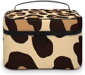 Women's Cool Cheetah Leopard Print Cosmetic Storage Bag, Large Capacity Makeup Case with Handle Portable Travel Toiletry Organizer Bag