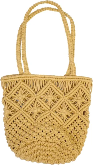 Women's Cotton Rope Summer Beach HandBag Vacation Hand- Woven Shoulder Bucket Bag