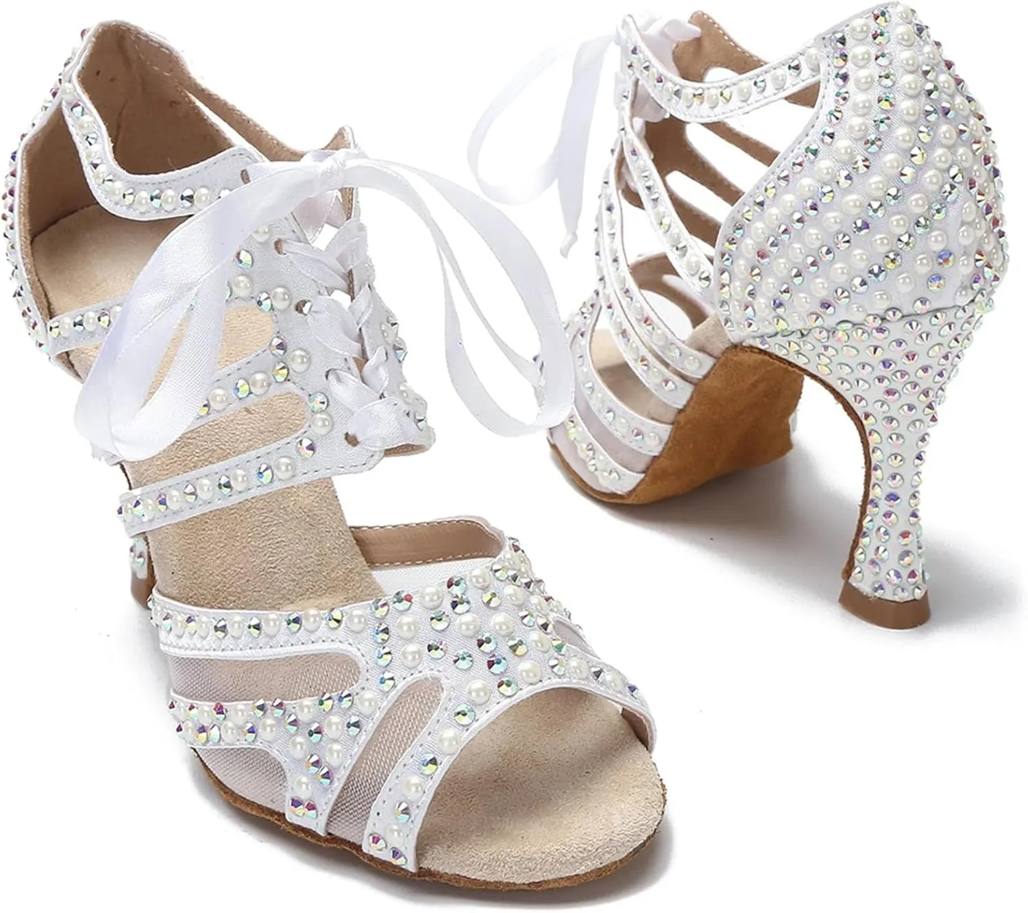Women's Dance Shoes - Tango Rumba Latin Ballroom Sandals, Soft Sole Wedding Shoes, 10CM/3.9Inch Heel Height