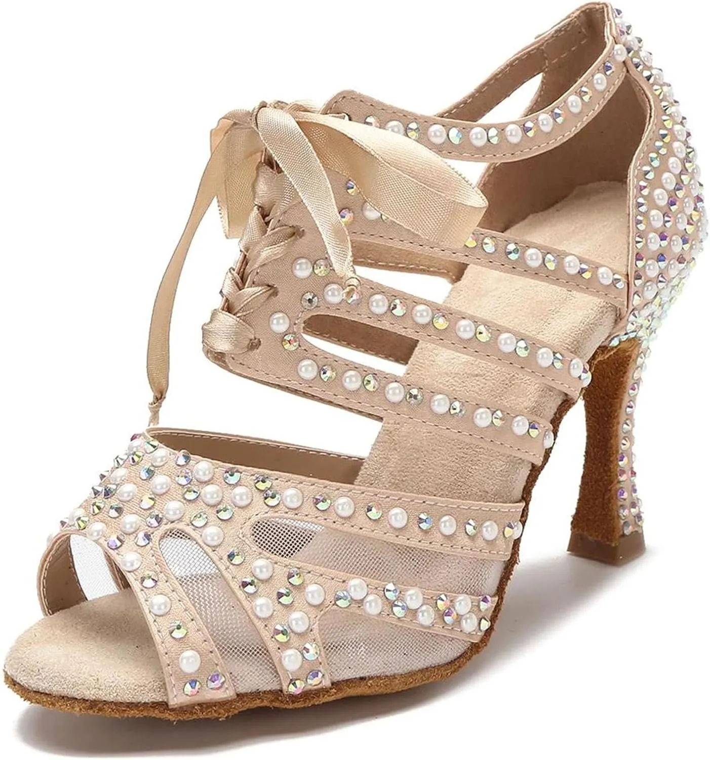 Women's Dance Shoes - Tango Rumba Latin Ballroom Sandals, Soft Sole Wedding Shoes, 10CM/3.9Inch Heel Height