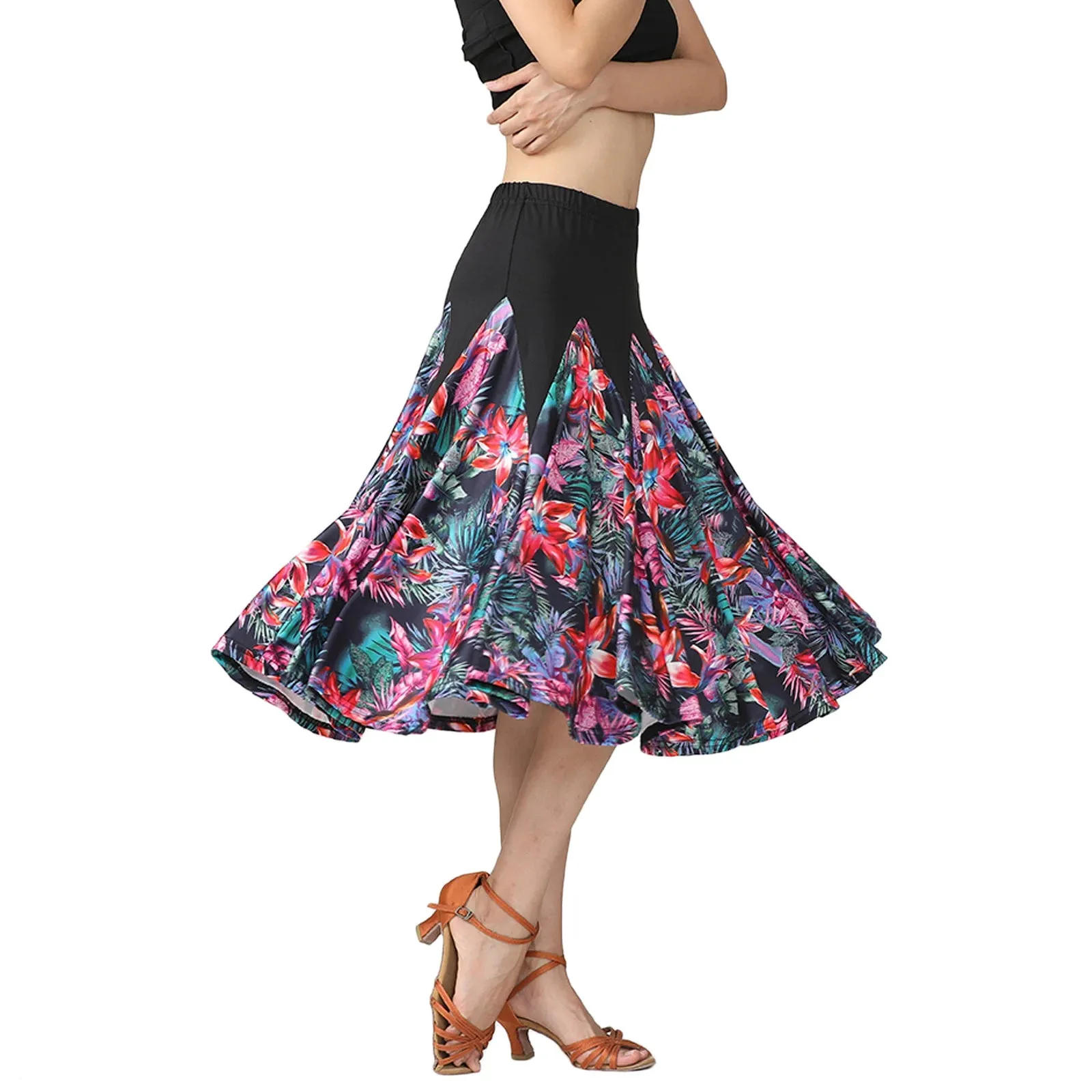 Women's Elegant Latin Ballroom Dance Skirt - Long Swing, Floral, Tango Waltz, Cha Cha Party Dress