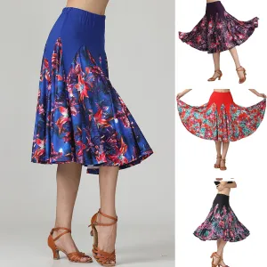 Women's Elegant Latin Ballroom Dance Skirt - Long Swing, Floral, Tango Waltz, Cha Cha Party Dress