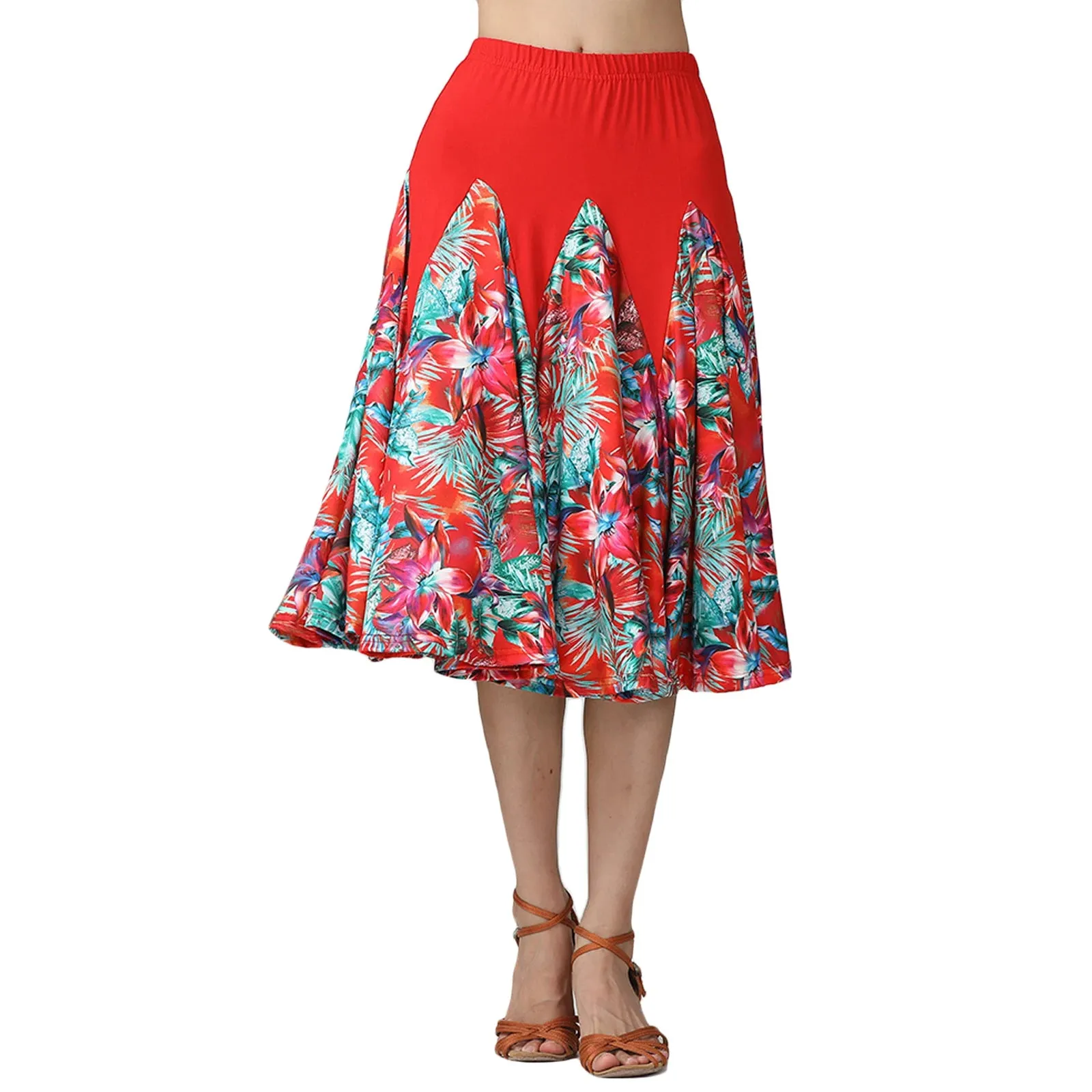 Women's Elegant Latin Ballroom Dance Skirt - Long Swing, Floral, Tango Waltz, Cha Cha Party Dress