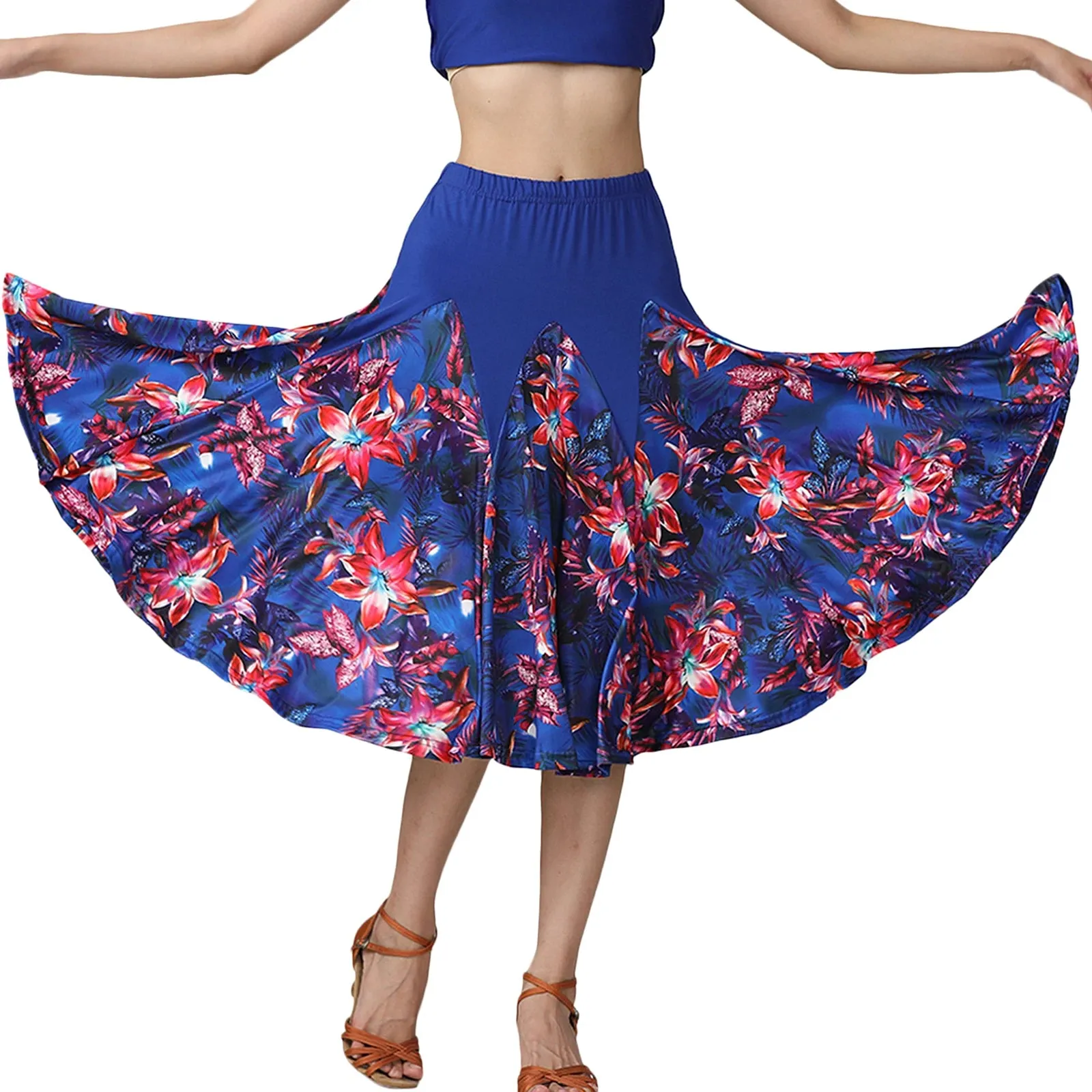 Women's Elegant Latin Ballroom Dance Skirt - Long Swing, Floral, Tango Waltz, Cha Cha Party Dress