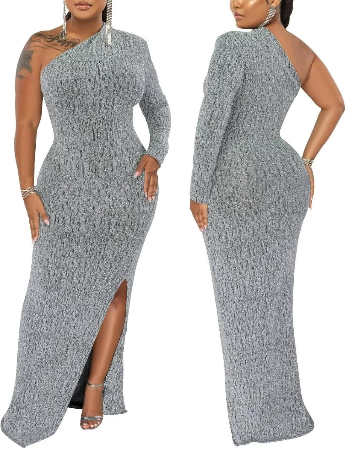 Women's Formal Dresses Elegant Long Sleeve Evening Party Dress Sexy One Shoulder High Split Cocktail Gowns