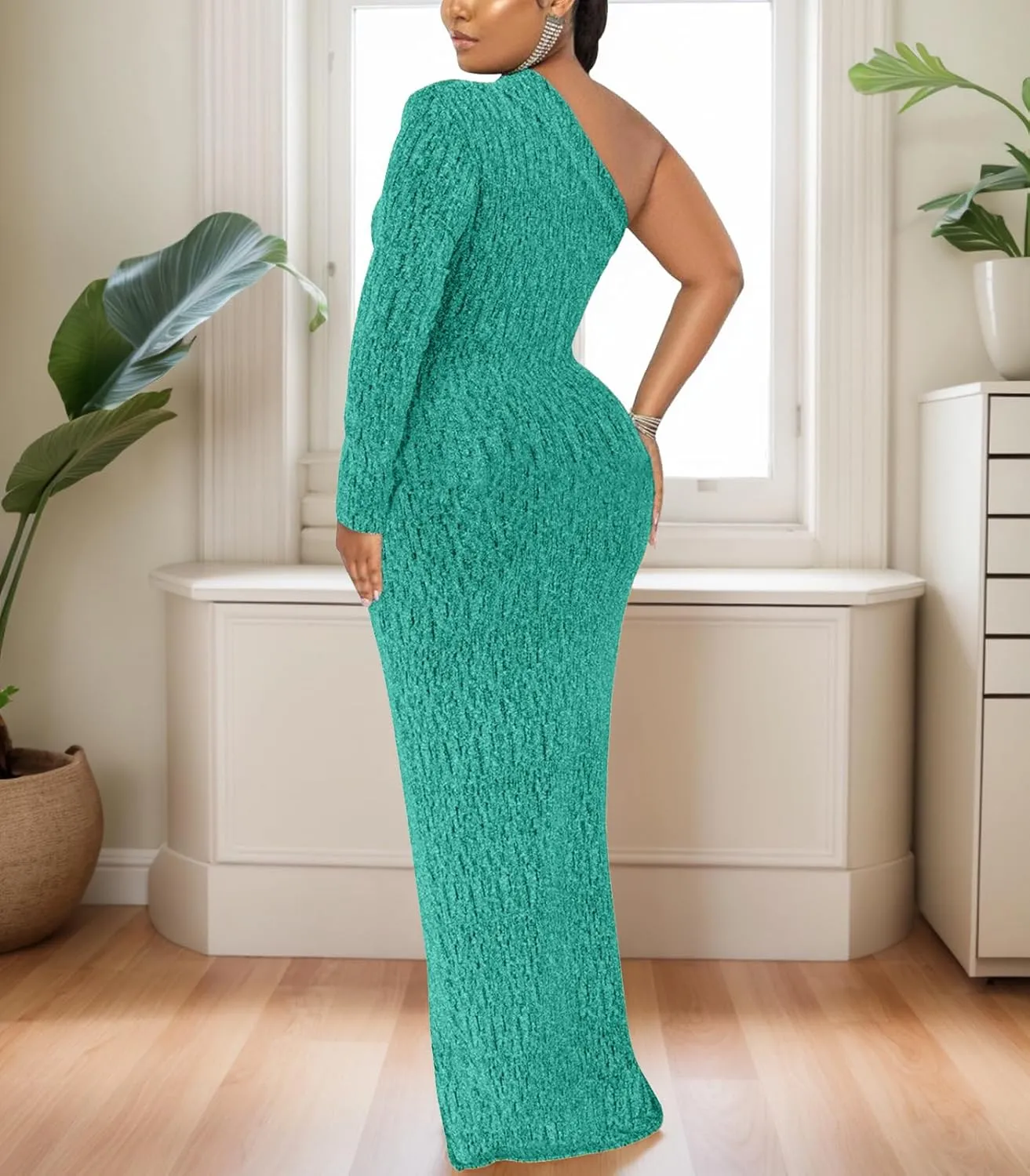 Women's Formal Dresses Elegant Long Sleeve Evening Party Dress Sexy One Shoulder High Split Cocktail Gowns