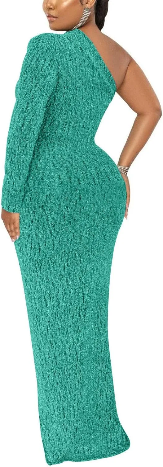 Women's Formal Dresses Elegant Long Sleeve Evening Party Dress Sexy One Shoulder High Split Cocktail Gowns