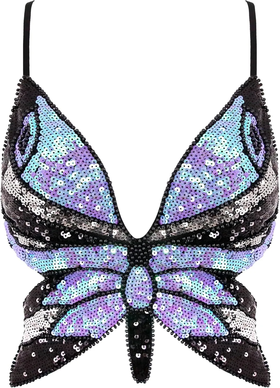 Womens Indian Belly Dance Costumes Performance Outfits Butterfly Bandage Padded Bra Sequin Pearl Embroidery Tank Top