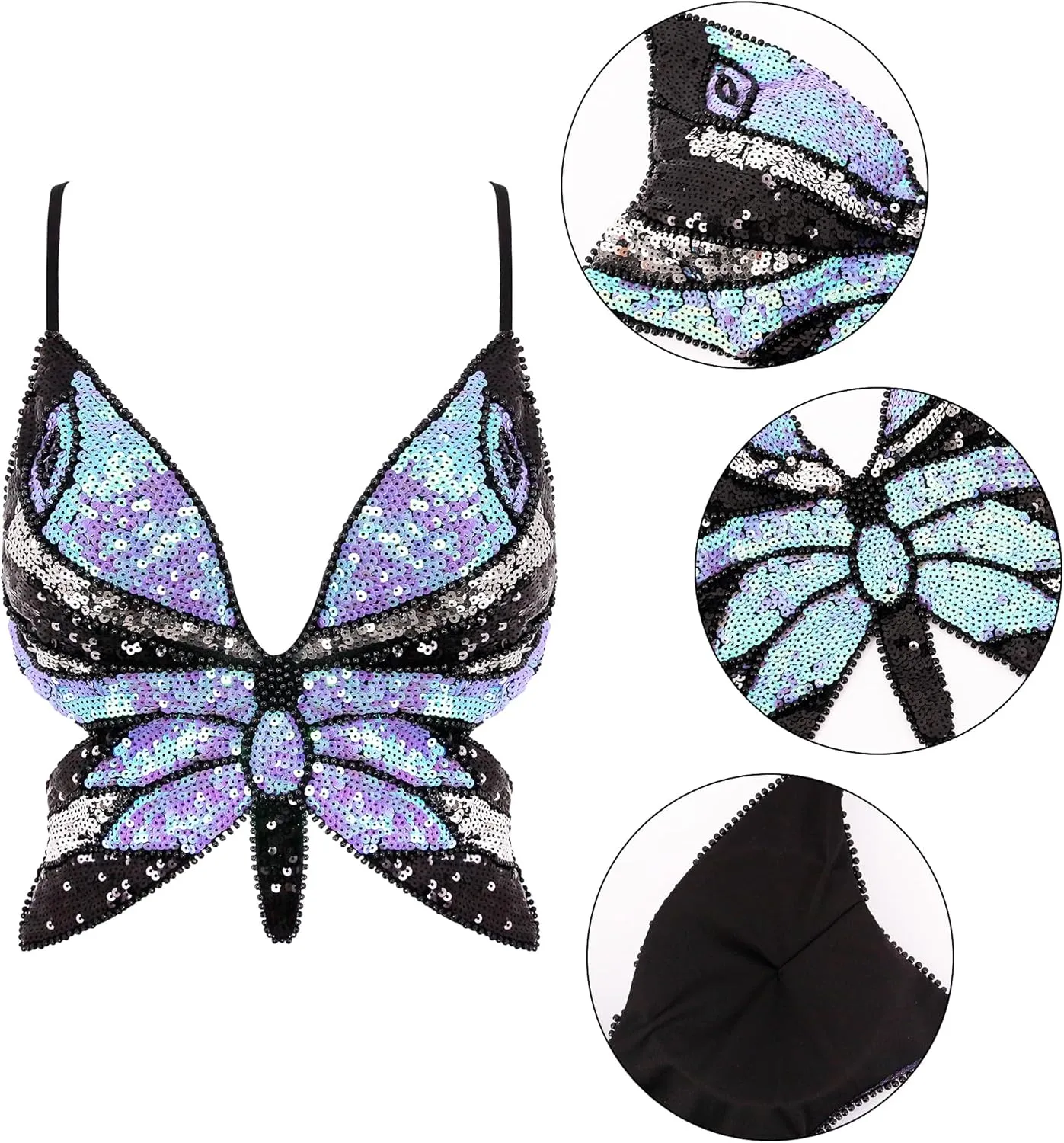 Womens Indian Belly Dance Costumes Performance Outfits Butterfly Bandage Padded Bra Sequin Pearl Embroidery Tank Top