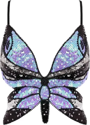 Womens Indian Belly Dance Costumes Performance Outfits Butterfly Bandage Padded Bra Sequin Pearl Embroidery Tank Top