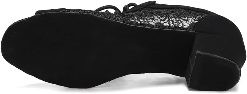 Women's Lace-up Ballroom Latin Dance Shoes Peep Toe Salsa Tango Dance Practice Shoes Low Heel