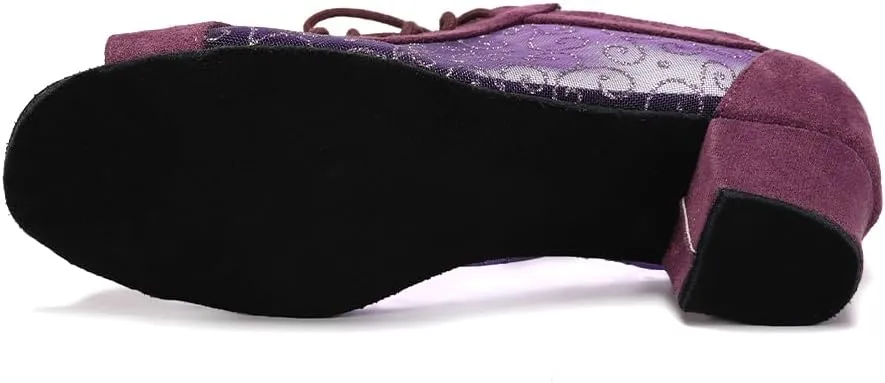 Women's Lace-up Ballroom Latin Dance Shoes Peep Toe Salsa Tango Dance Practice Shoes Low Heel