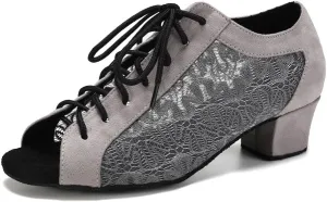 Women's Lace-up Latin Dance Shoes Low Heel Open Toe Ballroom Salsa Dance Practice Shoes Suede Sole