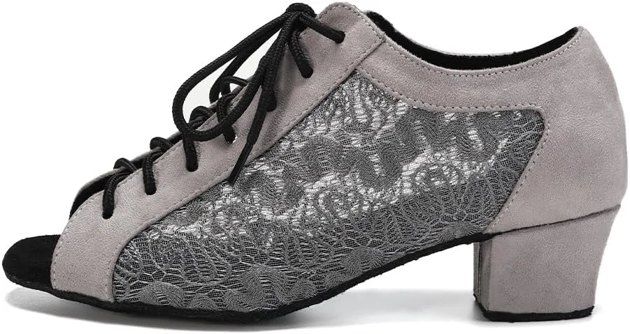 Women's Lace-up Latin Dance Shoes Low Heel Open Toe Ballroom Salsa Dance Practice Shoes Suede Sole