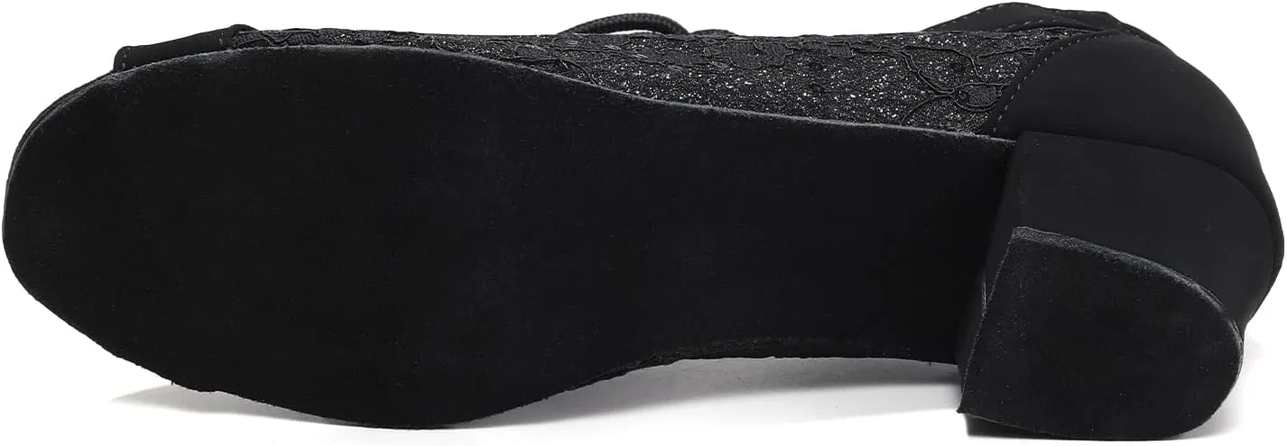 Women's Latin Dance Practice Shoes with Lace-up Peep Toe Ballroom Salsa Tango Dancing Shoes Low Heel