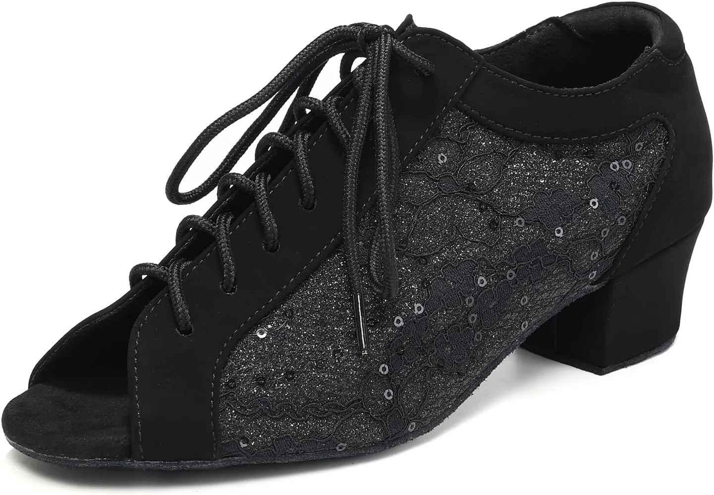 Women's Latin Dance Practice Shoes with Lace-up Peep Toe Ballroom Salsa Tango Dancing Shoes Low Heel
