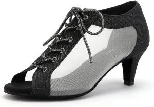 Women's Latin Dance Shoes 2.3" Glitter Ballroom Shoes Professional Dance Shoes Lace-up Dancing Heels for Salsa Tango Flamenco Latin Jazz