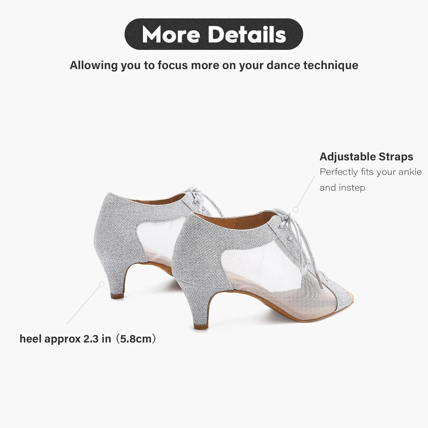 Women's Latin Dance Shoes 2.3" Glitter Ballroom Shoes Professional Dance Shoes Lace-up Dancing Heels for Salsa Tango Flamenco Latin Jazz