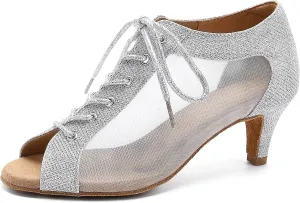 Women's Latin Dance Shoes 2.3" Glitter Ballroom Shoes Professional Dance Shoes Lace-up Dancing Heels for Salsa Tango Flamenco Latin Jazz