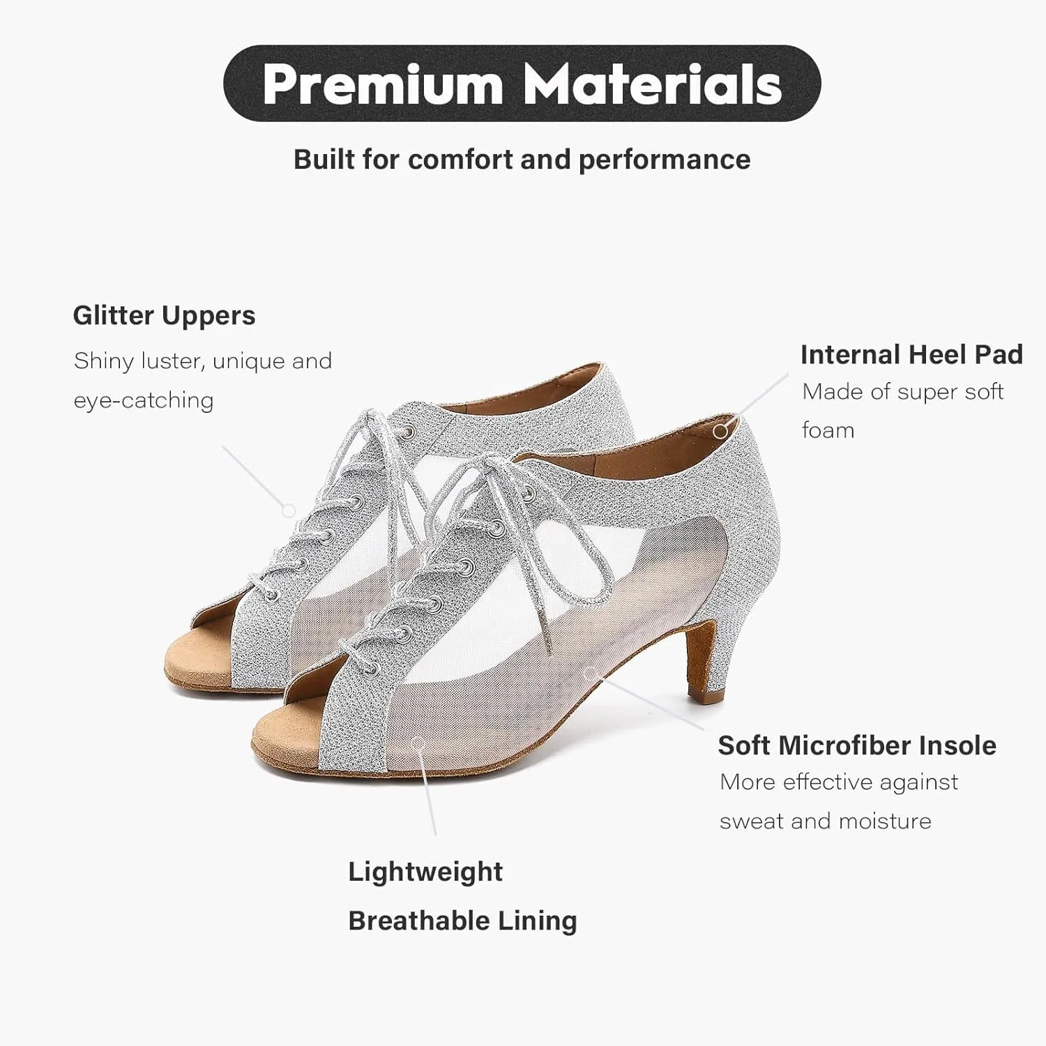 Women's Latin Dance Shoes 2.3" Glitter Ballroom Shoes Professional Dance Shoes Lace-up Dancing Heels for Salsa Tango Flamenco Latin Jazz