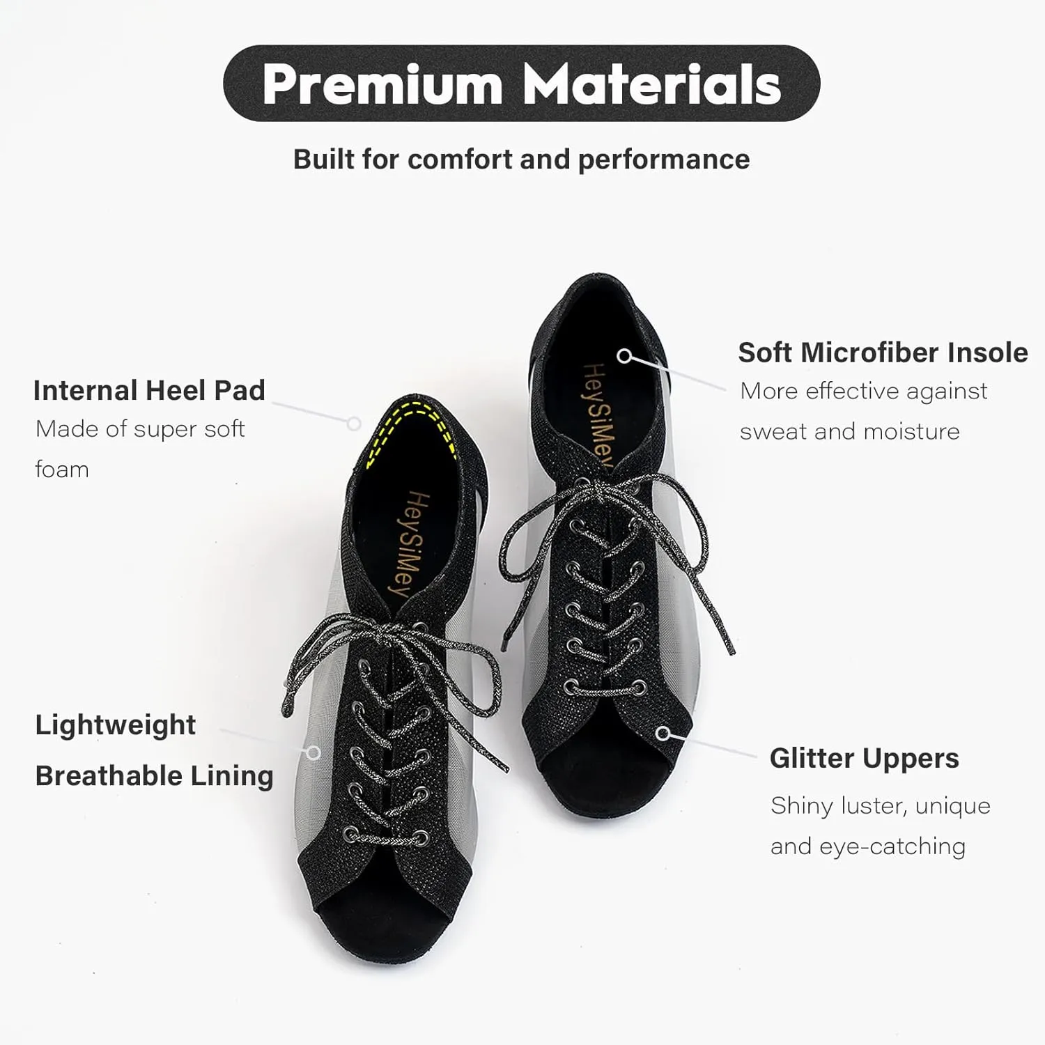 Women's Latin Dance Shoes 2.3" Glitter Ballroom Shoes Professional Dance Shoes Lace-up Dancing Heels for Salsa Tango Flamenco Latin Jazz