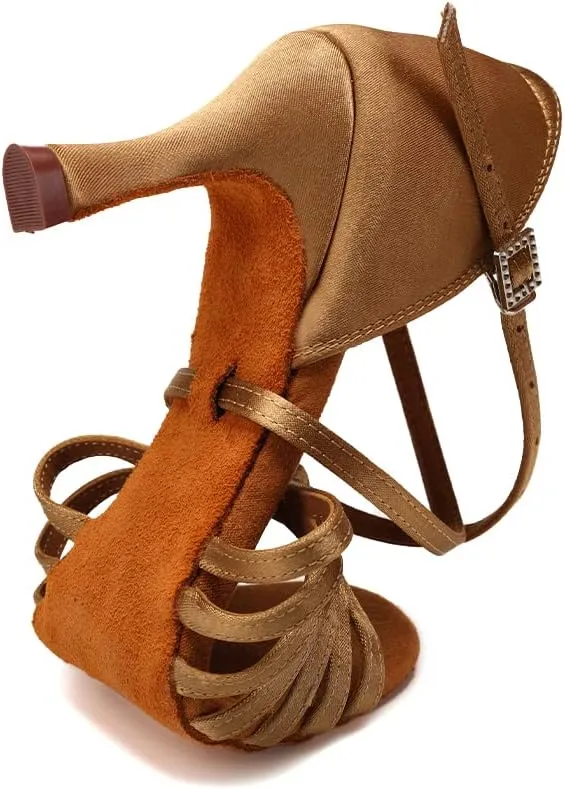 Women's Latin Dance Shoes Satin Open Toe Professional Ballroom Salsa Practice Performance Dancing Shoes Suede Sole