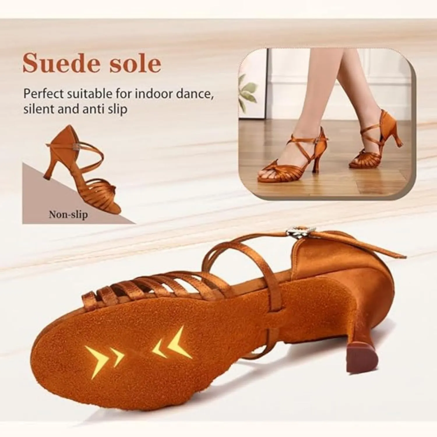 Women's Latin Dance Shoes Satin Open Toe Professional Ballroom Salsa Practice Performance Dancing Shoes Suede Sole