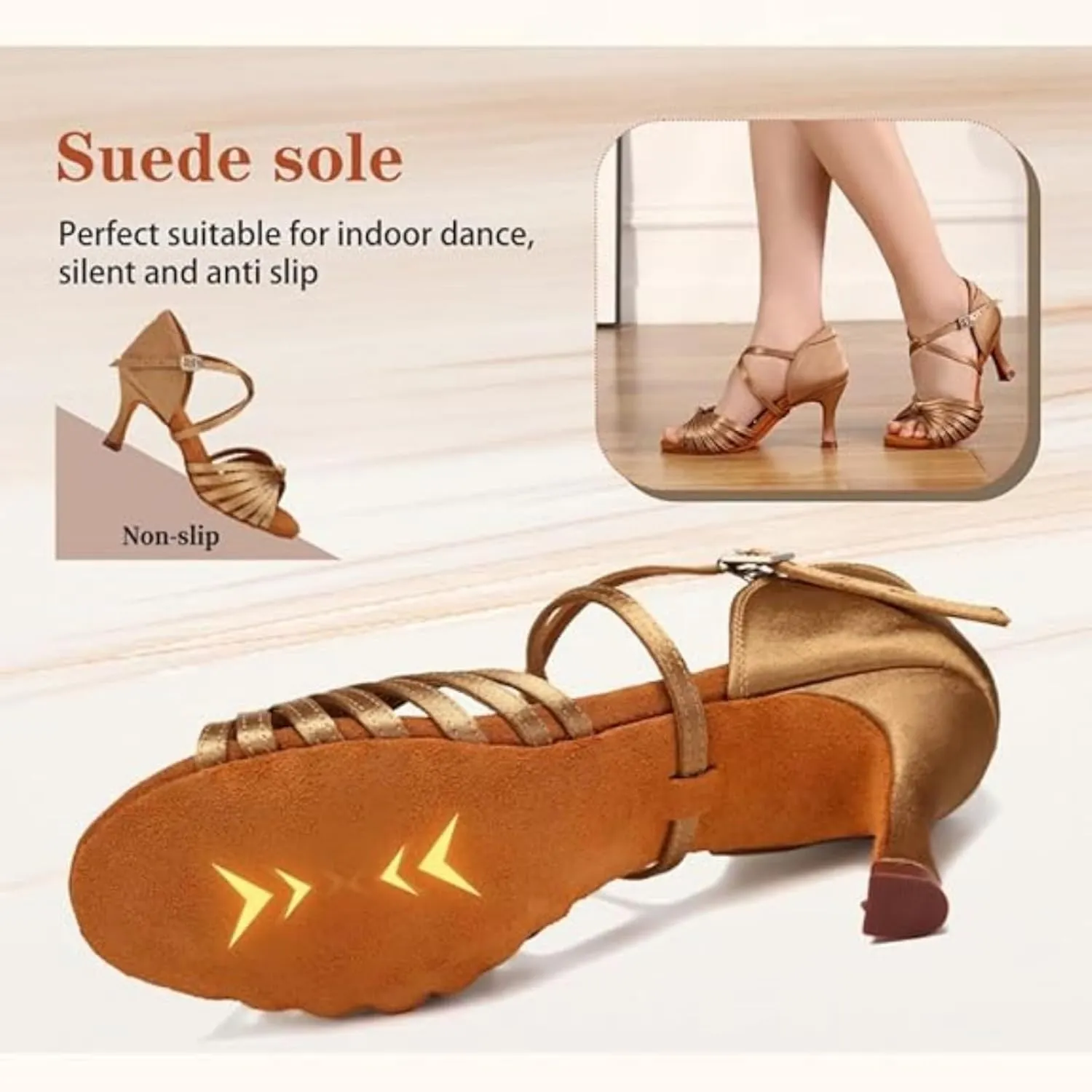 Women's Latin Dance Shoes Satin Open Toe Professional Ballroom Salsa Practice Performance Dancing Shoes Suede Sole