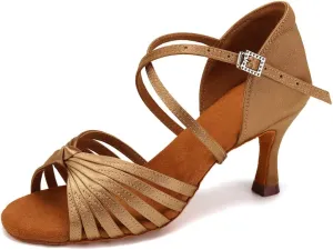 Women's Latin Dance Shoes Satin Open Toe Professional Ballroom Salsa Practice Performance Dancing Shoes Suede Sole