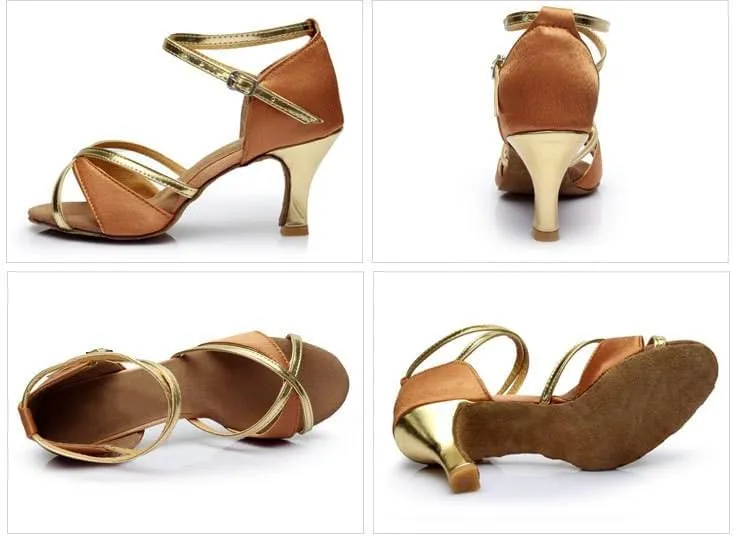 Women's Latin Dance Shoes Satin Professional Ballroom Salsa Practice Performance Dance Shoes,Adjustable Crisscross Ankle Straps Match Quick Release Buckle.