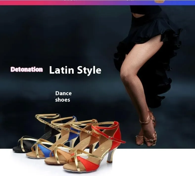Women's Latin Dance Shoes Satin Professional Ballroom Salsa Practice Performance Dance Shoes,Adjustable Crisscross Ankle Straps Match Quick Release Buckle.