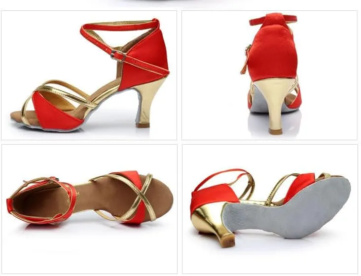 Women's Latin Dance Shoes Satin Professional Ballroom Salsa Practice Performance Dance Shoes,Adjustable Crisscross Ankle Straps Match Quick Release Buckle.