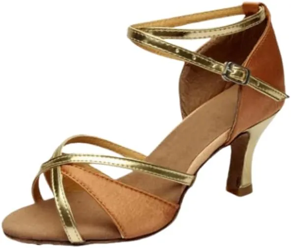 Women's Latin Dance Shoes Satin Professional Ballroom Salsa Practice Performance Dance Shoes,Adjustable Crisscross Ankle Straps Match Quick Release Buckle.