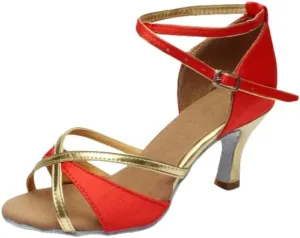 Women's Latin Dance Shoes Satin Professional Ballroom Salsa Practice Performance Dance Shoes,Adjustable Crisscross Ankle Straps Match Quick Release Buckle.
